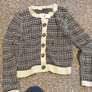 LOFT Black and Cream Knit Cardigan